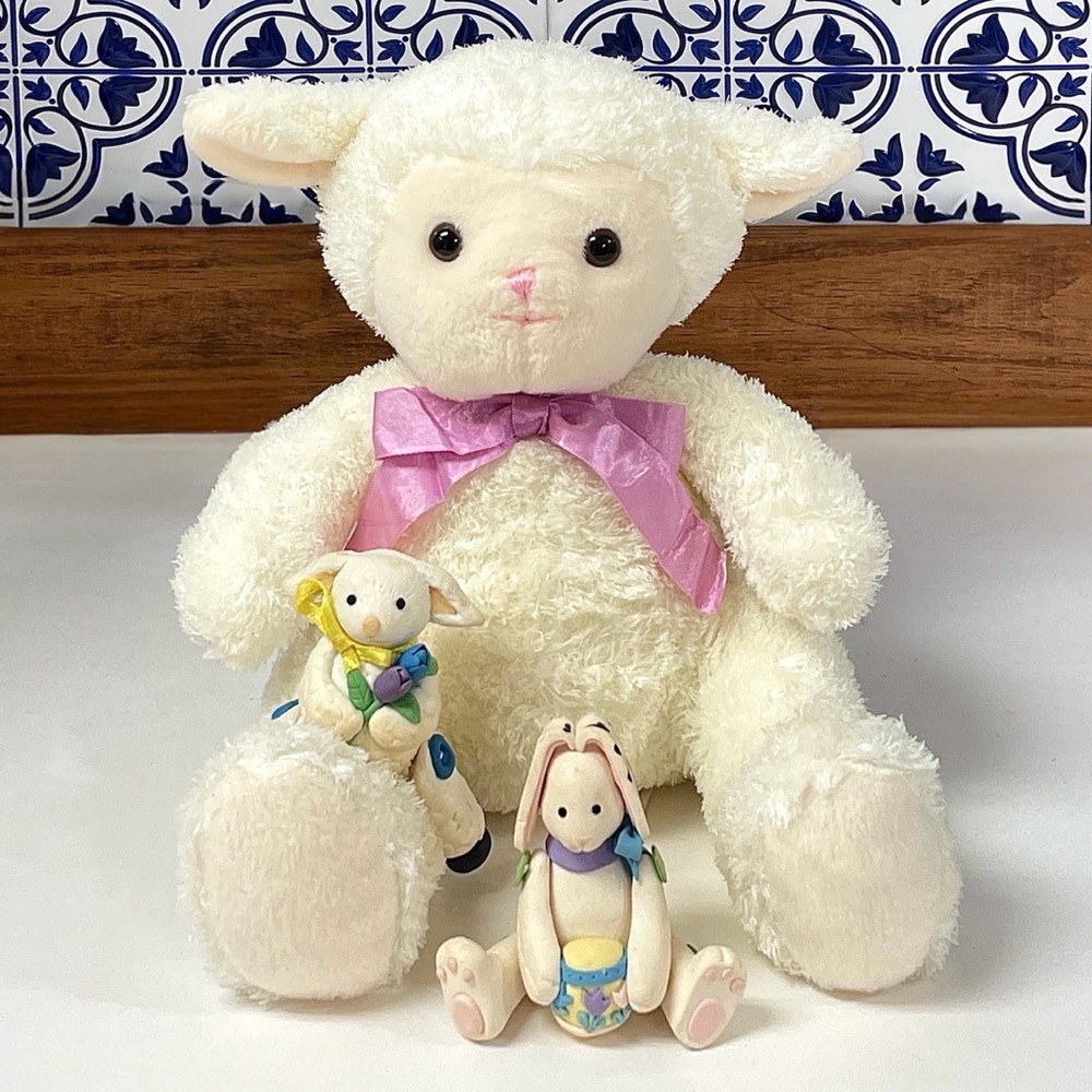 Vintage Omega Toy Plush Lamb Bundle Dangle Leg Bunny Lamb Easter Spring Figurine